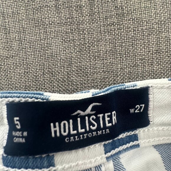 Hollister High Rise Cuffed Shorts Striped Blue White Button Up 5/27 Waist Cotton - Picture 2 of 12